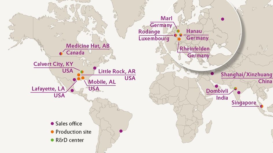 global presence of Evonik catalysts and adsorbents